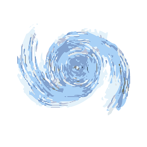 A blue swirl is shown on the white background.